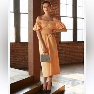 NEW ALC Adena Puff Sleeve Off Shoulder Midi Dress Cantaloupe Size 2